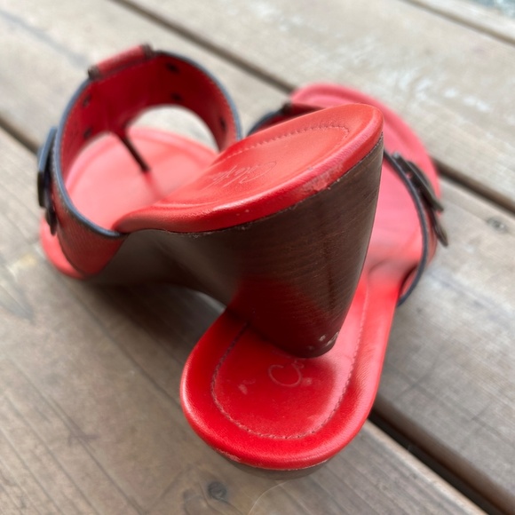 Cole Haan Wedge Sandal with Buckle. Red and Brown Thong. Size 9 B - Picture 9 of 9